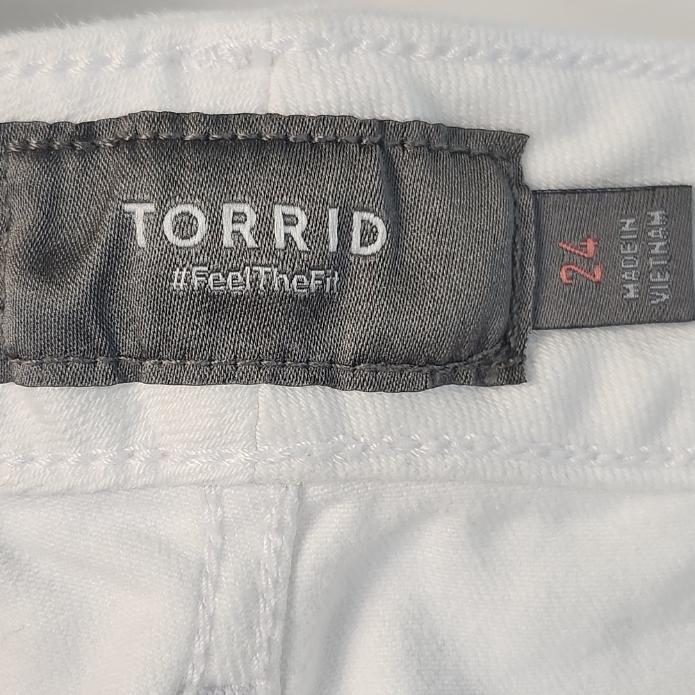 Torrid White Jean Shorts with Button fly, Frayed Hem - Picture 3 of 7
